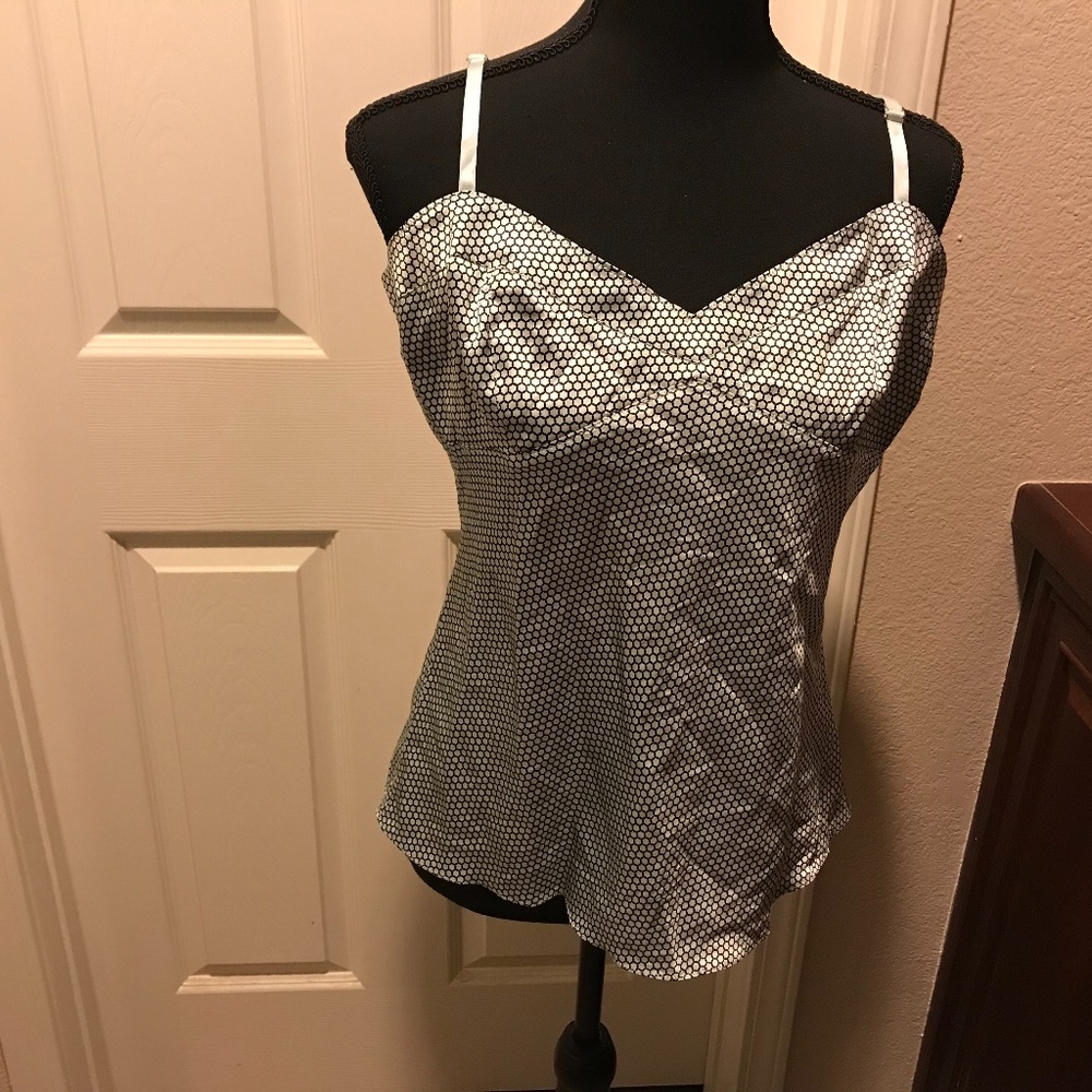 Express Mint Green and Black Brand Silk with Design Tank Top/Cami Size: 12 (L)